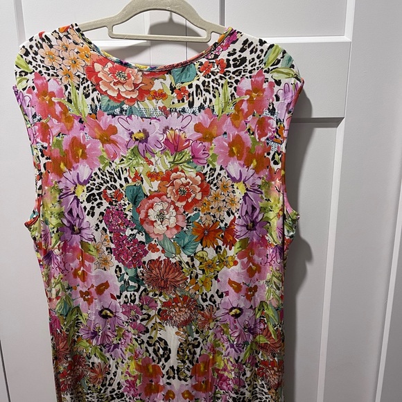 JOHNNY WAS NWT AUTHENTIC WILD GARDEN HIGH SLIT KNIT CAP SLEEVES MIDI DRESS - Picture 11 of 16